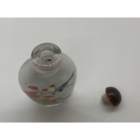 Antique Chinese Snuff Bottle Reverse Glass Painted Birds trees - Picture 7 of 12